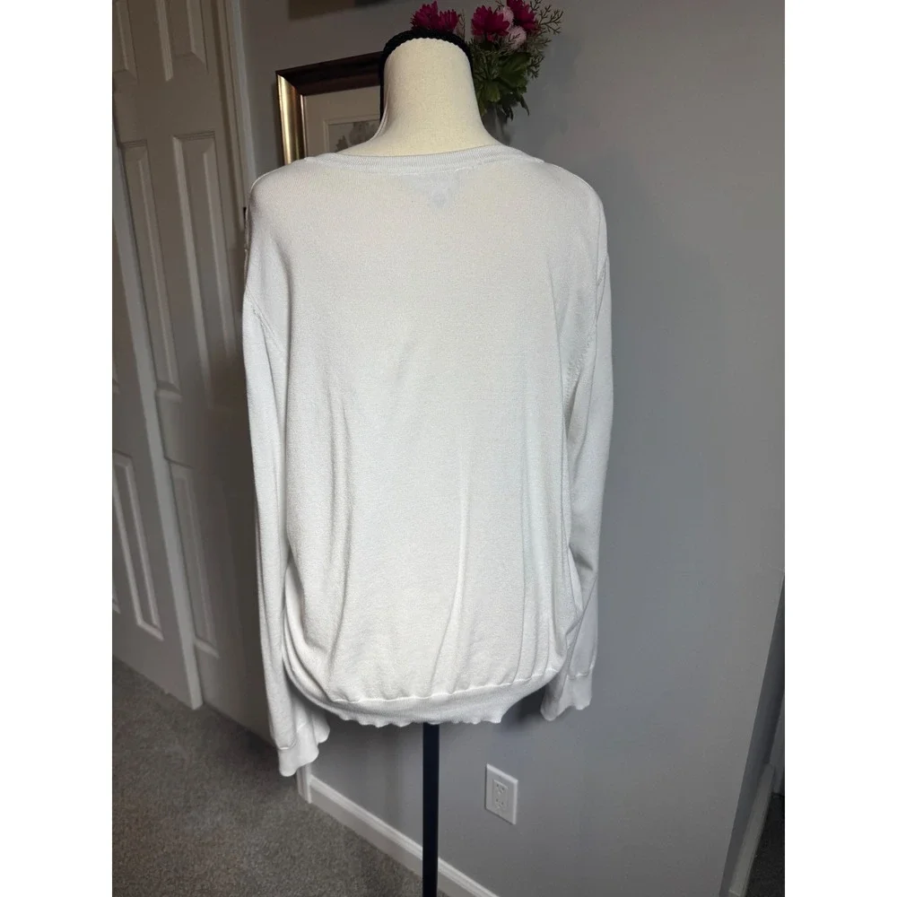 Time and Tru Women's Preppy XL White Button Front Cardigan Sweater
